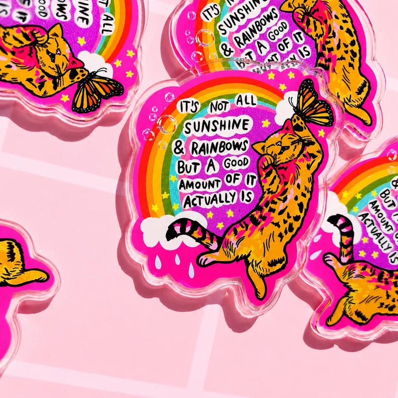 Cat Magnet Rainbow Fridge Decor Cat Lover Gift Dopamine Decor Cubicle Magnet Locker Cute Cat Themed Gift Vet Tech Affirmation Magnet Kitty