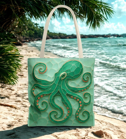 Coastal Octopus Tote Bag, Beach Tote Ocean Bag, Nautical Sea Life Bag, Coastal Market Tote, Ocean Lover Gift, Summer Beach Bag