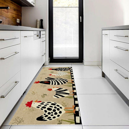 Chicken Printed Runner Rug: Farmhouse Kitchen Hallway Carpet, Non-Slip Machine-Washable