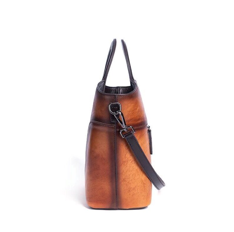 Hand Painted Bird Leather Tote Bag Women Personalized Embossed Floral Shoulder Handbag Vintage Tan Ring Handle Artisan Boho Gift for Her