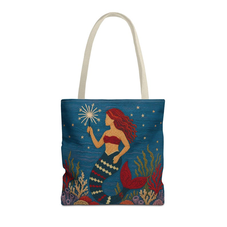 Coastal Mermaid Tote Bag Ocean Beach Bag Nautical Tote Beach House Bag Mermaid Gift Summer Tote Bag