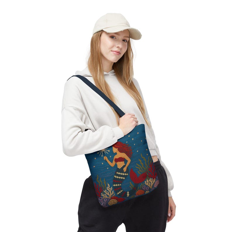 Coastal Mermaid Tote Bag Ocean Beach Bag Nautical Tote Beach House Bag Mermaid Gift Summer Tote Bag