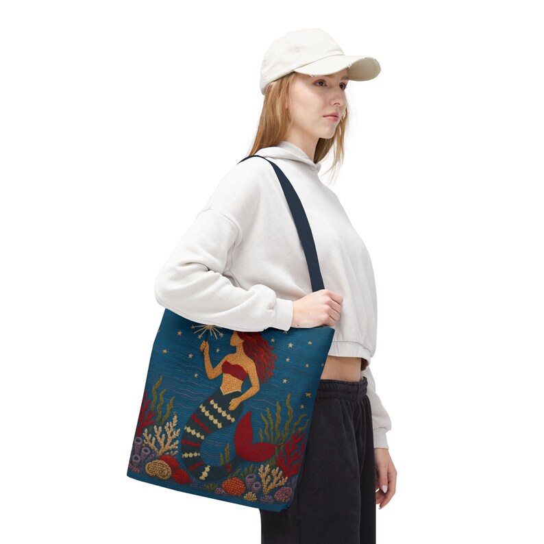 Coastal Mermaid Tote Bag Ocean Beach Bag Nautical Tote Beach House Bag Mermaid Gift Summer Tote Bag