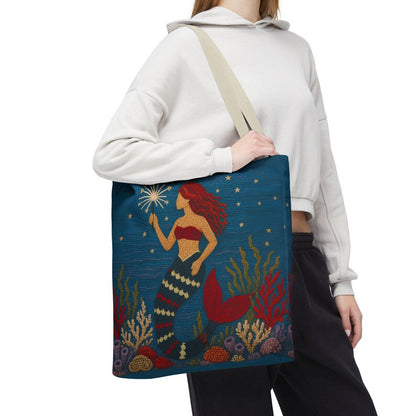 Coastal Mermaid Tote Bag Ocean Beach Bag Nautical Tote Beach House Bag Mermaid Gift Summer Tote Bag