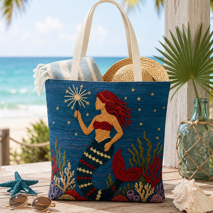 Coastal Mermaid Tote Bag Ocean Beach Bag Nautical Tote Beach House Bag Mermaid Gift Summer Tote Bag