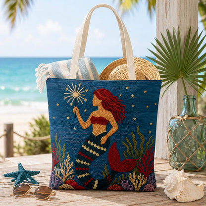 Coastal Mermaid Tote Bag Ocean Beach Bag Nautical Tote Beach House Bag Mermaid Gift Summer Tote Bag