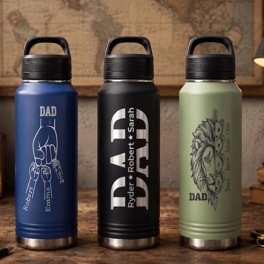 Personalized Dad Tumbler with Kids Names, Custom Engraved Water Bottles, Dad Grandpa Gift, Fathers Day Papa Mug Cup