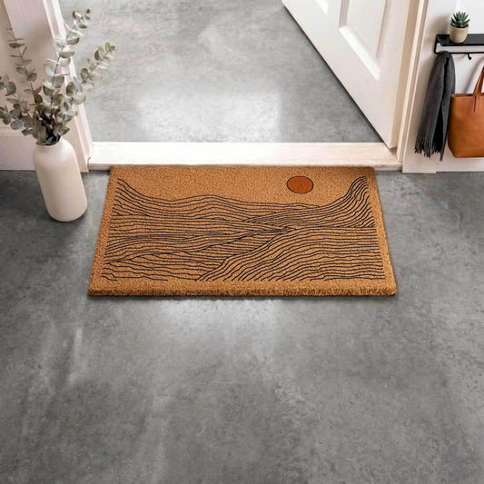 Abstract Landscape Coir Welcome Mat, Minimalist Line Art