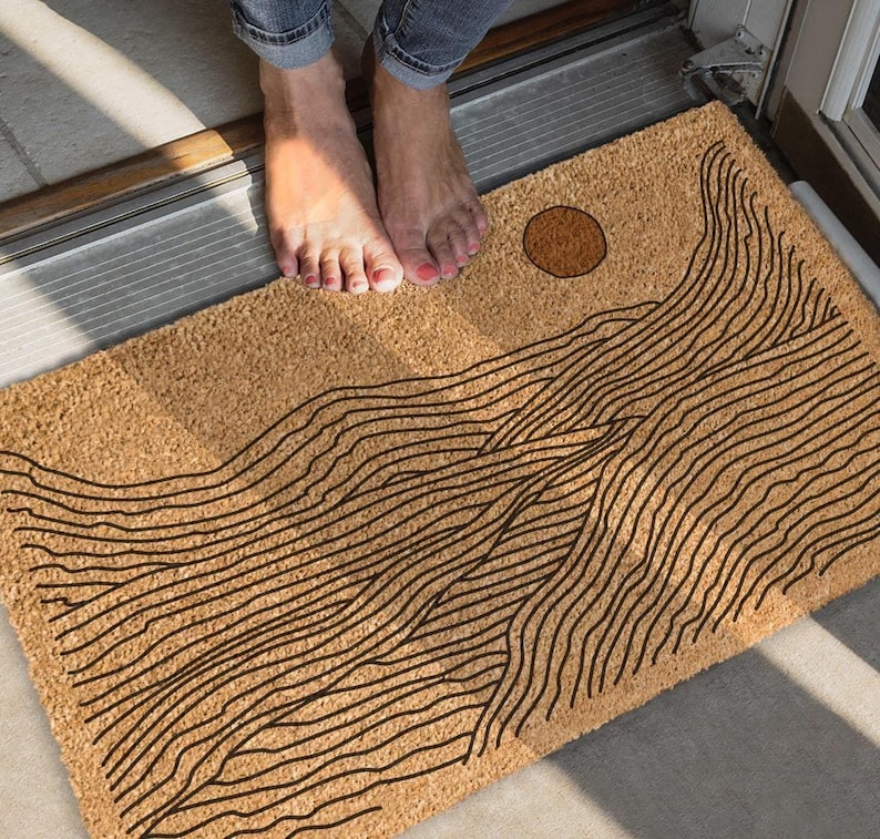 Abstract Landscape Coir Welcome Mat, Minimalist Line Art