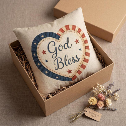 God Bless Pillow Cover, Christian Patriotic Decor, Faith Americana Throw Pillowcase,  Farmhouse Fourth of July Rustic USA Home Cushion Case
