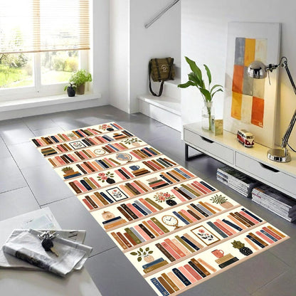 Bookshelf Runner Rug: Library Books Hallway Carpet, Non-Slip Machine-Washable