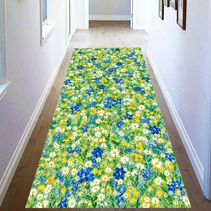 Wildflower Runner Rug: Daisy Meadow Carpet, Non-Slip Machine-Washable