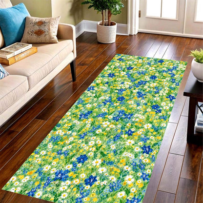 Wildflower Runner Rug: Daisy Meadow Carpet, Non-Slip Machine-Washable