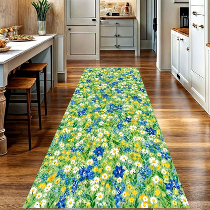 Wildflower Runner Rug: Daisy Meadow Carpet, Non-Slip Machine-Washable