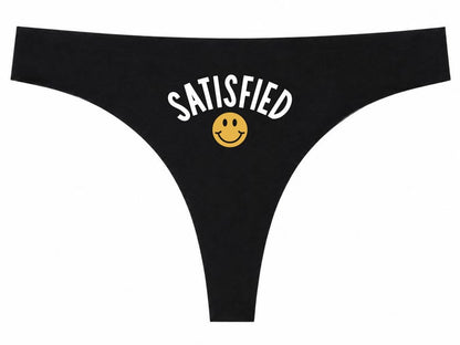 Satisfied Smiley Face Thong, Cheeky Black Underwear, Funny Flirty Lingerie