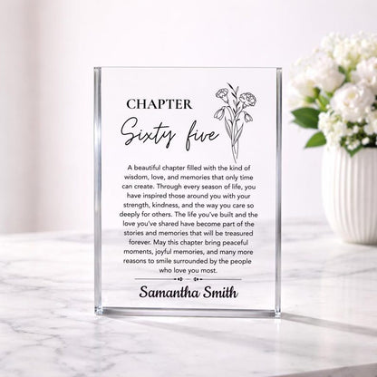 65th Birthday Gift for Women, Birth Flower Gifts Personalized Acrylic Plaque, Custom Chapter 65 Birthday Keepsake for Mom Grandma Friend