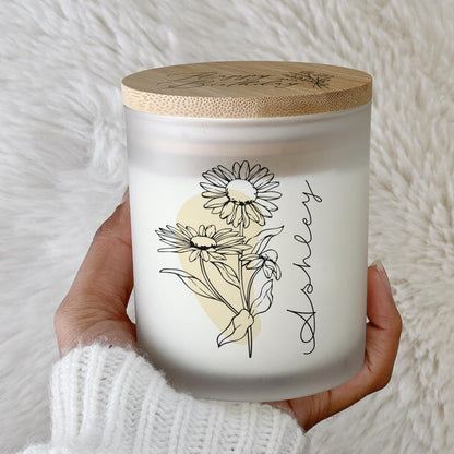 Personalized Birth Flower Candle, Printed Glass, Custom Name Gift for Her, Mom, Sister, Daughter