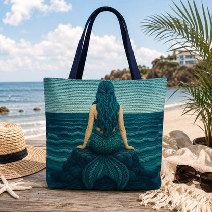 Mermaid Tote Bag Coastal Beach Bag Ocean Inspired Tote, Nautical Shopping Bag Gift for Her, Large Small Everyday Bag, Ocean Lover Gift