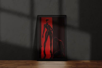 BDSM Femdom Art Print, Red & Black Latex Art, Kinky Fetish Art Wall Decor, Dominatrix Shipped, Bondage Art, Dominant Woman Illustration