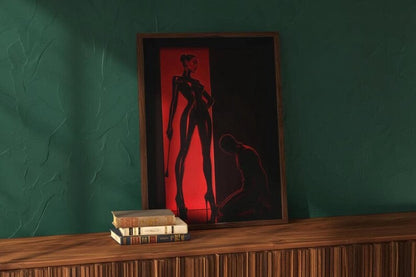 BDSM Femdom Art Print, Red & Black Latex Art, Kinky Fetish Art Wall Decor, Dominatrix Shipped, Bondage Art, Dominant Woman Illustration