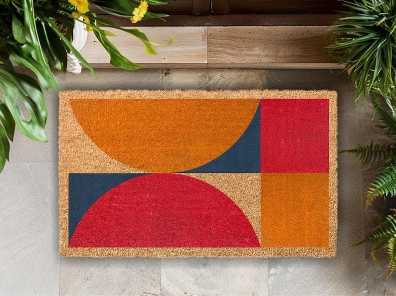 Coir Doormat: Mid-Century Modern Geometric Design - Eco Friendly