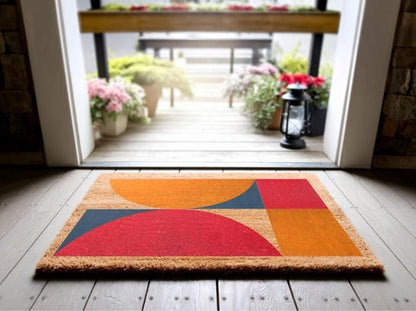 Coir Doormat: Mid-Century Modern Geometric Design - Eco Friendly