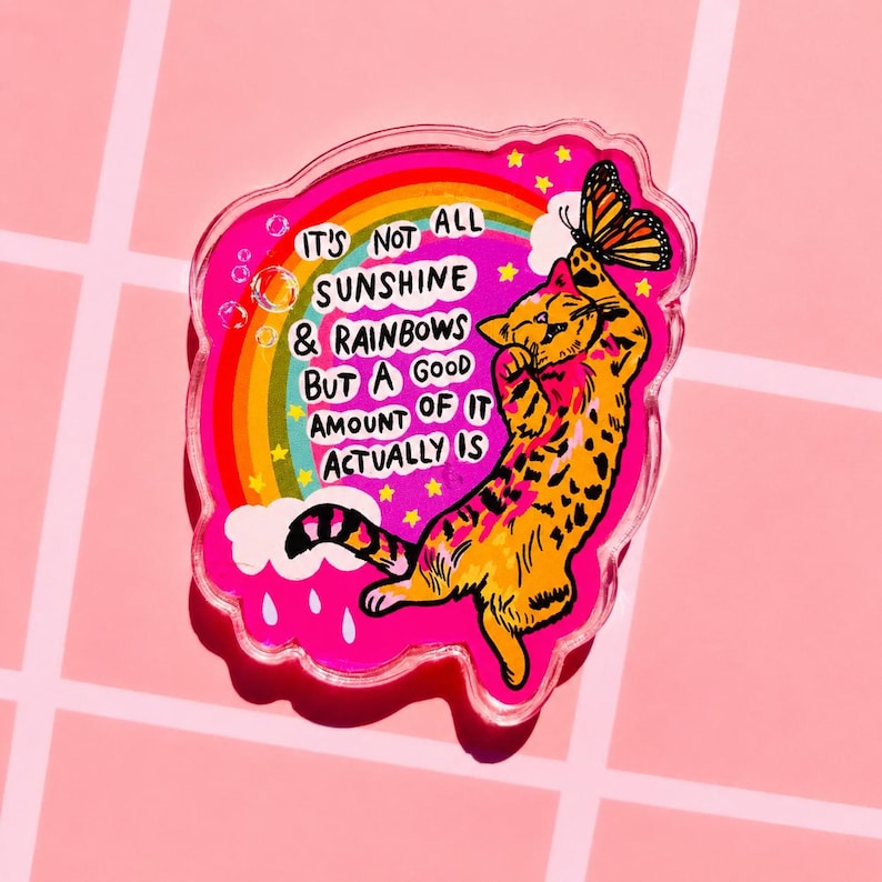 Cat Magnet Rainbow Fridge Decor Cat Lover Gift Dopamine Decor Cubicle Magnet Locker Cute Cat Themed Gift Vet Tech Affirmation Magnet Kitty