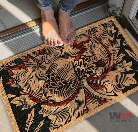 Vintage Floral Coir Doormat, Antique Style Welcome Mat