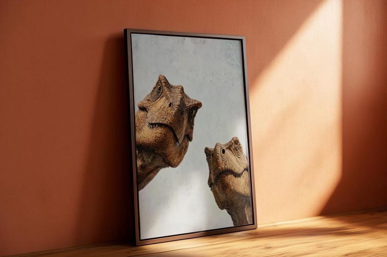 T rex wall art, mid century wall art, dinosaur wall art print, teal orange print