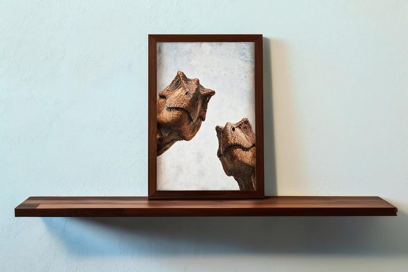 T rex wall art, mid century wall art, dinosaur wall art print, teal orange print