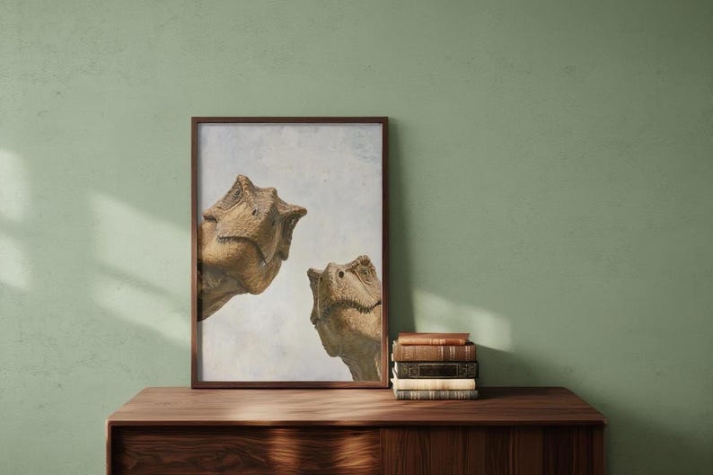 T rex wall art, mid century wall art, dinosaur wall art print, teal orange print