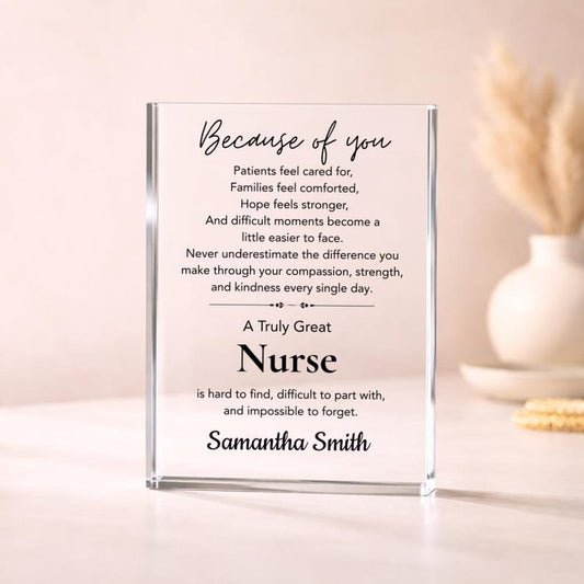 Personalized Nurse Appreciation Plaque, Nurse Thank You Gift from Patient, Retirement Keepsake for RN CNA Healthcare Worker, Graduation Gift