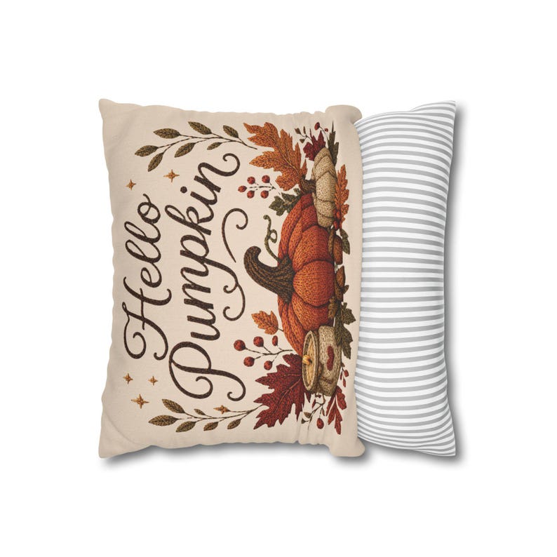 Hello Pumpkin Pillowcase | Beige Fall Throw Pillowcase | Cozy Autumn Farmhouse Home Decor| Pumpkin cute pillow covers| Thanksgiving pillow