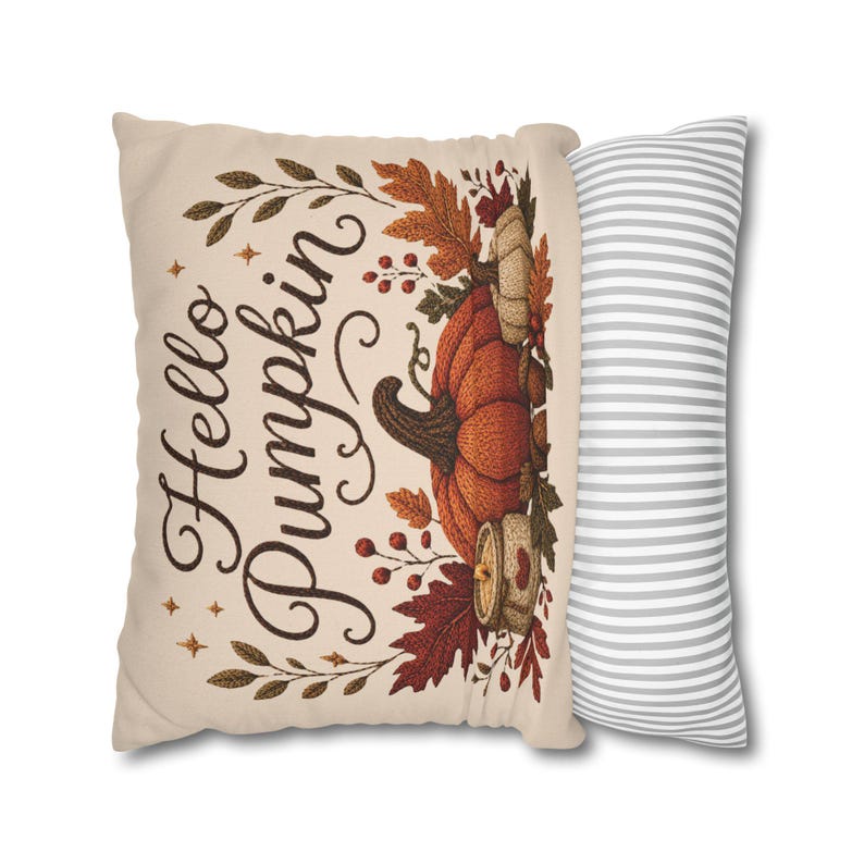 Hello Pumpkin Pillowcase | Beige Fall Throw Pillowcase | Cozy Autumn Farmhouse Home Decor| Pumpkin cute pillow covers| Thanksgiving pillow