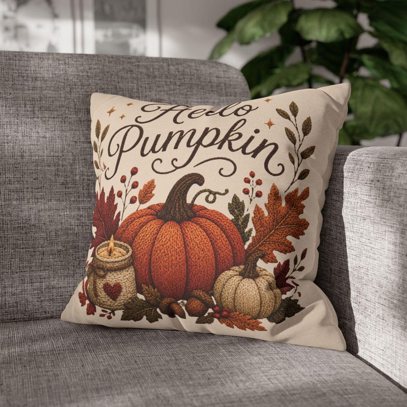 Hello Pumpkin Pillowcase | Beige Fall Throw Pillowcase | Cozy Autumn Farmhouse Home Decor| Pumpkin cute pillow covers| Thanksgiving pillow