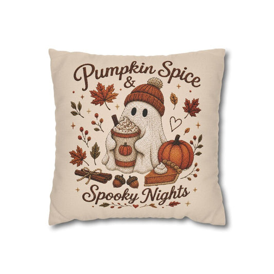 Pumpkin Spice & Spooky Nights Pillowcase| Beige Halloween Throw Pillow cover |Cozy Fall Home Decor|Thanksgiving ghost pillowcase| Fall decor