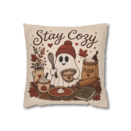 Stay Cosy Ghost Pillowcase | Beige Halloween Throw Pillowcase | Cute Spooky Fall Home Decor| Spooky season decor| Baking ghost pillowcase