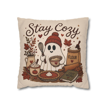 Stay Cosy Ghost Pillowcase | Beige Halloween Throw Pillowcase | Cute Spooky Fall Home Decor| Spooky season decor| Baking ghost pillowcase