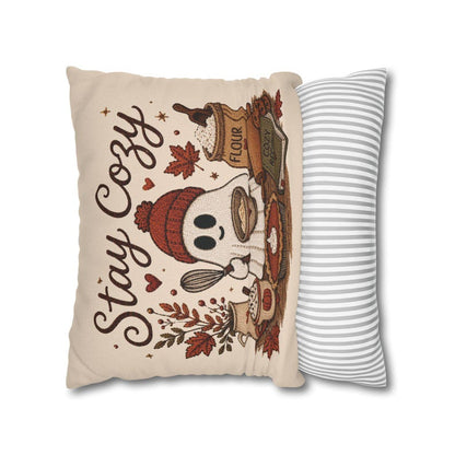 Stay Cosy Ghost Pillowcase | Beige Halloween Throw Pillowcase | Cute Spooky Fall Home Decor| Spooky season decor| Baking ghost pillowcase