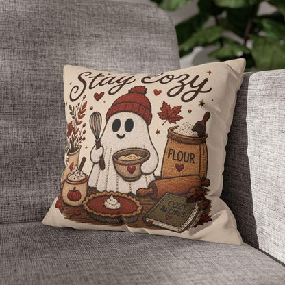 Stay Cosy Ghost Pillowcase | Beige Halloween Throw Pillowcase | Cute Spooky Fall Home Decor| Spooky season decor| Baking ghost pillowcase