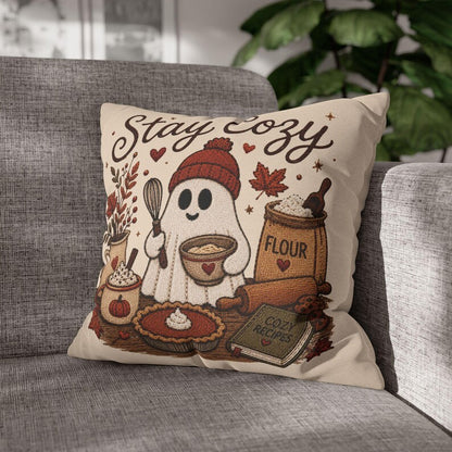 Stay Cosy Ghost Pillowcase | Beige Halloween Throw Pillowcase | Cute Spooky Fall Home Decor| Spooky season decor| Baking ghost pillowcase