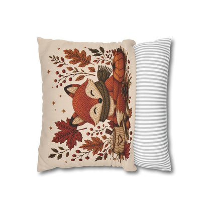 Cosy Fox Pillowcase | Beige Woodland Throw Pillowcase | Cute Autumn Farmhouse Home Decor| Fall pillow cover| Fall leaves and animal decor