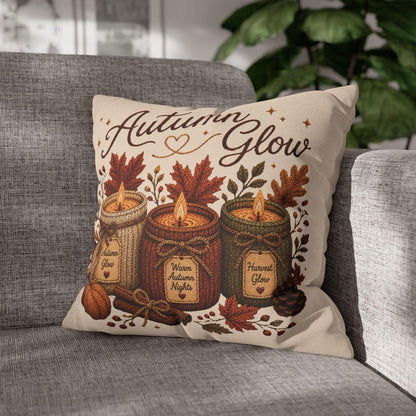 Autumn Glow Candles Pillowcase | Beige Fall Throw Pillowcase | Cozy Farmhouse Autumn Home Decor| Candle pillow cover| Fall pillow case gift