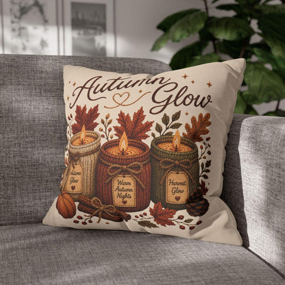 Autumn Glow Candles Pillowcase | Beige Fall Throw Pillowcase | Cozy Farmhouse Autumn Home Decor| Candle pillow cover| Fall pillow case gift