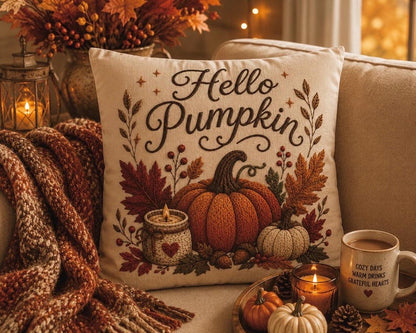 Hello Pumpkin Pillowcase | Beige Fall Throw Pillowcase | Cozy Autumn Farmhouse Home Decor| Pumpkin cute pillow covers| Thanksgiving pillow