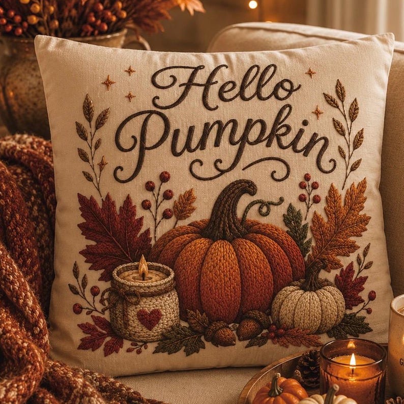 Hello Pumpkin Pillowcase | Beige Fall Throw Pillowcase | Cozy Autumn Farmhouse Home Decor| Pumpkin cute pillow covers| Thanksgiving pillow