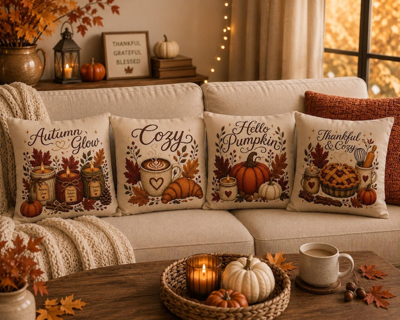 Hello Pumpkin Pillowcase | Beige Fall Throw Pillowcase | Cozy Autumn Farmhouse Home Decor| Pumpkin cute pillow covers| Thanksgiving pillow