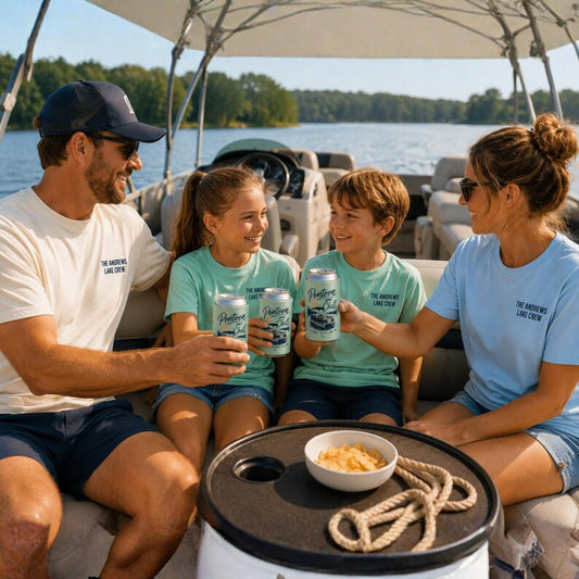 Personalized Pontoon and Chill Can Cooler, Lake Crew, Family Lake Vacation Drink Sleeve, Matching Family Lake Shirts, Pontoon Party