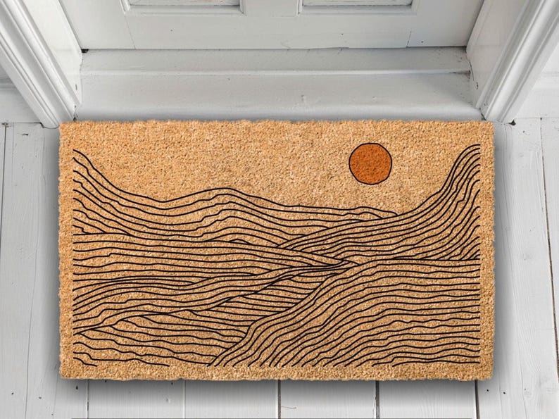 Abstract Landscape Coir Welcome Mat, Minimalist Line Art