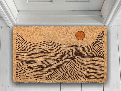 Abstract Landscape Coir Welcome Mat, Minimalist Line Art